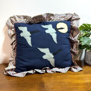 Throw Pillow Quilted Geese Handmade Cottagecore Grannycore Flying Goose